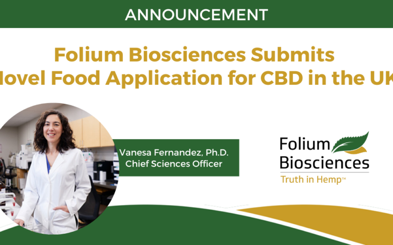 Folium Biosciences Submits Novel Food Application for CBD in the UK Press Release